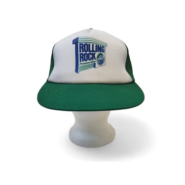 1970s Vintage Rolling Rock Trucker Hat, Premium Beer Snap Back Cap, Pennsylvania Brewery, Adjustable, Breweriana Collectible Advertising 