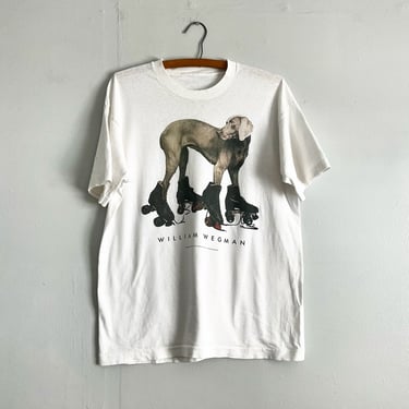 Vintage 90s William Wegman Dog On Roller Skates Art T Shirt Single Stitched Soft Worn Size L 