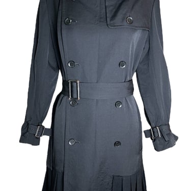 Yohji Yamamoto Double-Breasted Trenchcoat-Dress with Pleated Wool Skirt