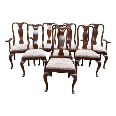 Late 20th Century Solid Cherry Queen Anne Dining Chairs - Set of 8 