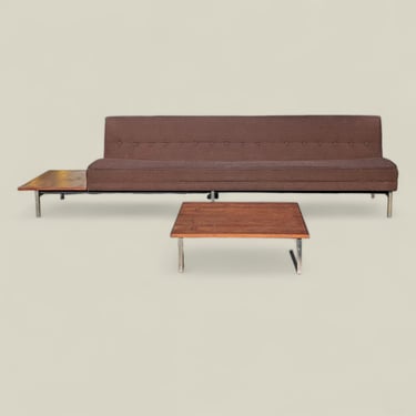 Sofa with Side Table by George Nelson for Herman Miller, Includes Matching Coffee Table, c. 60s, Mid Century, Steel Frame, Walnut, Fabric 