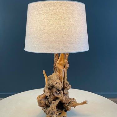 Vintage Farmhouse Live Edge Burl Wood Table Lamp, c.1960’s 