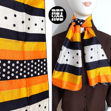 Iconic Festive Halloween Candy Corn Chic Vintage 60s 70s Mod Orange Black White Stripe Polka Dot Long Scarf 