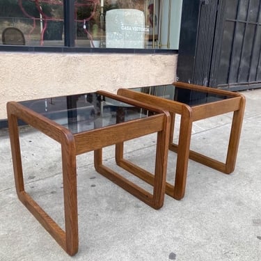 Bottoms Up | Pair of Mid-century End Tables with Smoked Glass Top