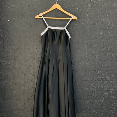 Black Satin Mini Party Dress w/ Rhinestone Trim