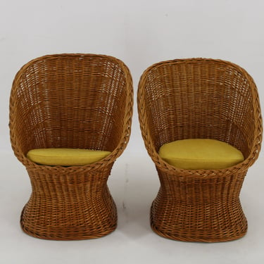 1960s Pair of Rattan Lounge Chairs , Italy / Mid-century / Set Of 2 / 