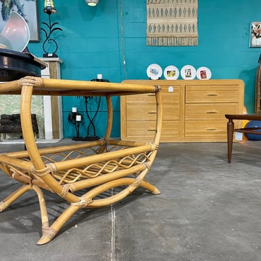 Vintage 70s Rattan Bamboo Entry Table 