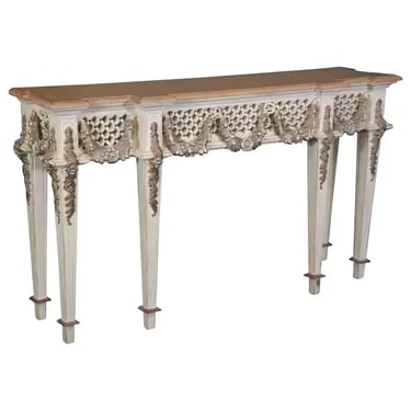 Gorgeous Carved French Louis XVI Style Faux marble Paint Decorated Console Table