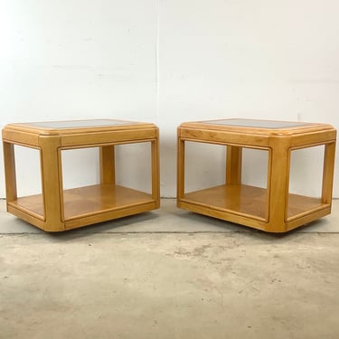 Pair Retro Glass Top Side Tables 
