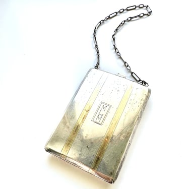 Antique Art Deco Sterling Silver Dance Bag 1920s Compact Wristlet Handbag Purse 