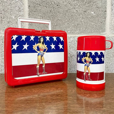 Vintage Wonder Woman Lunchbox Retro 1980s Superheroine + American Superhero + Comics + Thermos + Food Storage + American Flag + Portable 