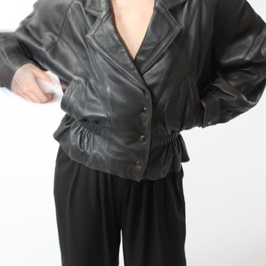 80s Cinched Waist Leather Jacket