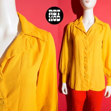 Lovely Vintage 60s 70s Yellow Notched Collar Long Sleeve Blouse by Alex Coleman California 