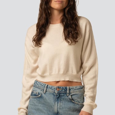 White Crop Long Sleeve Sweater