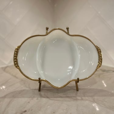 Vintage Fire King Milk Glass Relish Dish - Elegant Gold Trim - Timeless Beauty! 