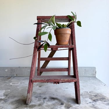 Vintage Wooden Stepladder Rustic Primitive Tool Burnt Red Display Stepstool Step Stool Plant Stand Modern Farmhouse Wood Ladder Two Steps 