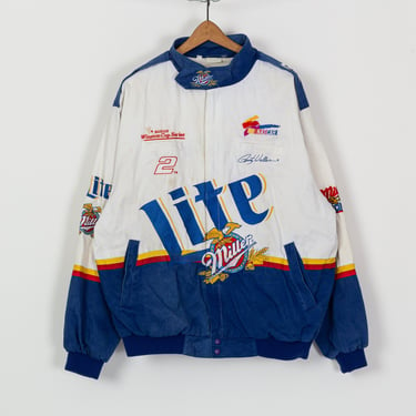 90s Rusty Wallace NASCAR Miller Lite Sponsor Jacket - Men's XL | Vintage #2 Signature Cotton Zip Up Racing Coat 