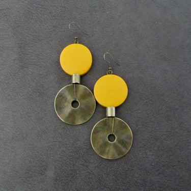 Oversized yellow and bronze mid century modern earrings 