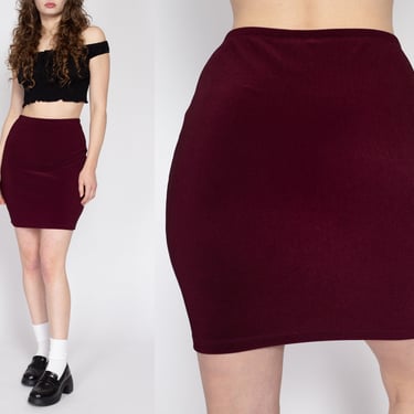 Med-Lrg 90s J. Crew Wine Red Stretchy Mini Skirt | Vintage High Waisted Minimalist Fitted Skirt 