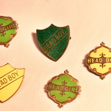 Vintage Collection of Head Boy and Head Girl Enamel Badges, Fattorini Old School Badges, c1960s Head Boy and Head Girl Pin, 