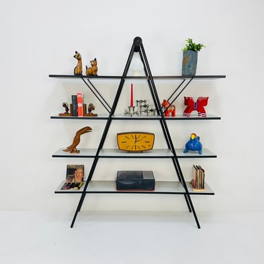 Bauhaus mid century metal & wood shelf /book shelf system 1970s 