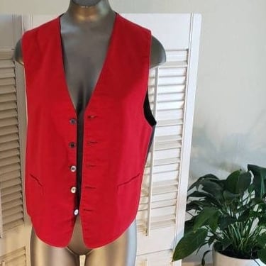 Vintage 60s Reversible Vest Red Velvet/Cotton Madras Plaid Adj. Back Mens 40 Pockets both sides 