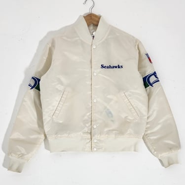Vintage 1990's STARTER Seattle Seahawks WHITE Satin Jacket Sz. M