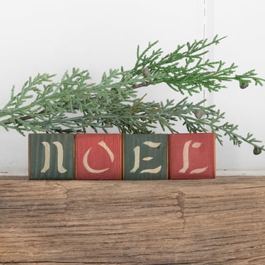 Vintage Noel Wooden Blocks, Christmas Wood Blocks, Noel Decor 