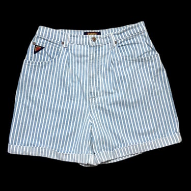 Vintage 1990s FADED GLORY Striped Jean Shorts ~ measure 29.5 Waist ~ Denim ~ High Waist / Mom Jeans ~  29 30 Waist ~ 90s 