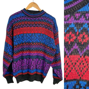 1980s Fair Isle knit sweater - mens size large - oversized pullover 