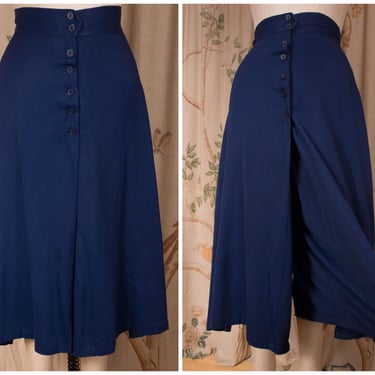 1940s Pants - Exceptional 40s Navy Blue Culottes/Gauchos Curvy Volup Size L/XL Cusp 