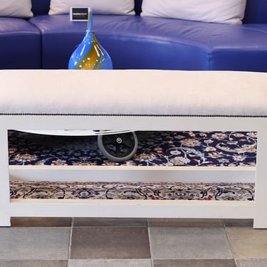 White Upholstered Bench With Nailheads