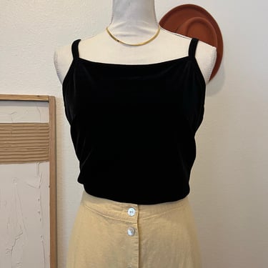 Vintage 90s Karen Kane Black Velvet Square High Neckline Tank Top - Small 