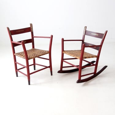 antique painted woven seat chairs set of 2 