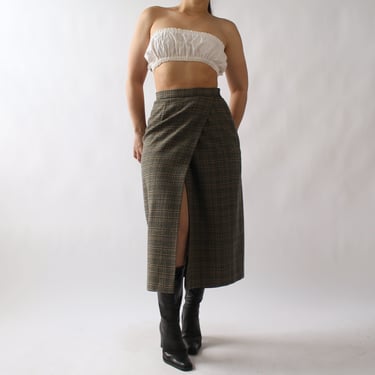 Vintage Plaid Wool Wrap Skirt - W25