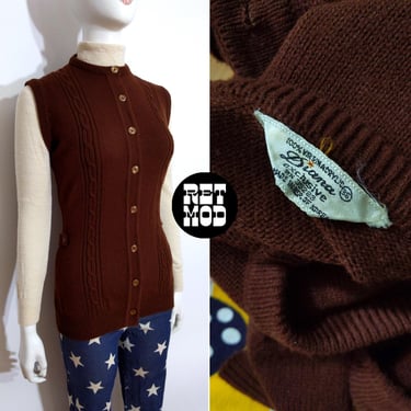 Good Basic Vintage 60s 70s Chocolate Brown Knit Vest Top 