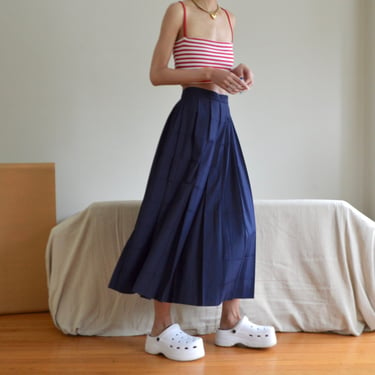 perry ellis cotton pleat windowpane full midi skirt / made in usa / 29w 