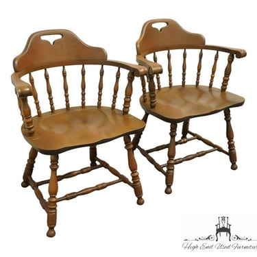 Set of 2 S. BENT BROS. Solid Hard Rock Maple Colonial Pub Style Dining Arm Chairs 