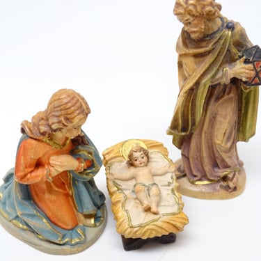 Antique German Hand Carved Wooden Holy Family Hand Painted Wood, Anton Fischer Oberammergau Germany, Vintage Mary, Joseph & Jesus 