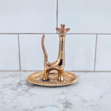 Vintage Giraffe Metal Gold Tone Plate Ring Holder 