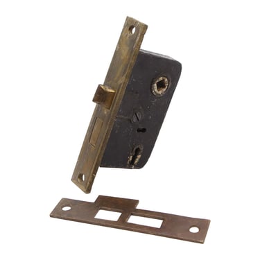 Antique Brass &#038; Steel Mortise Lock with Strike Plate