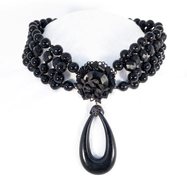 Miriam Haskell Black Drop Choker Necklace