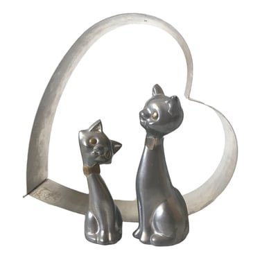 Vintage Mid-Century Pewter & Brass Siamese Cat Figurines by Penco | Retro Love Cats | Flirty Felines 