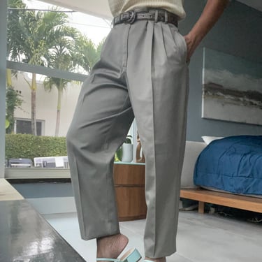 vintage ecru taupe high waisted essential pleated trousers chinos 