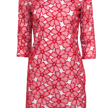 Diane von Furstenberg - Red Floral Embroidery Lace Crop Sleeve Dress Sz 4