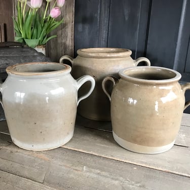 1 French Confit Jar, Stoneware Crock Pot, Utensils, Artist, Flower Vase, Rustic French Farmhouse Farm Table Cuisine 