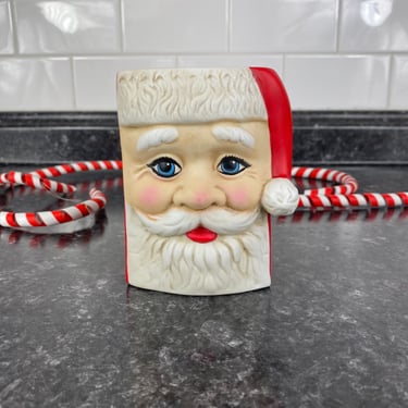 Vintage Papel Freelance Santa Claus & Co Sweets Candy Container, Candy Dish, Square Bag Shape Santa Face, Porcelain Santa Holiday Decor 