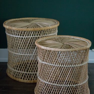Set of 2 Vintage Rattan  Accent Tables/ Plant Stands/ Night stands/ End Tables 