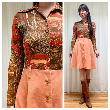 70s corduroy and cherry blossom dress 