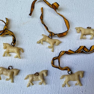 Vintage White Horse Miniature Plastic Horse Charms, Set Of 6, Horse Lovers, Scotch Whiskey Advertising Horses 